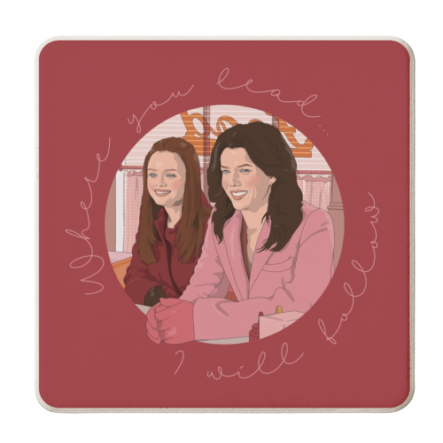 Mum and daughter GG scene - personalised beer coaster by The Girl Next Draw