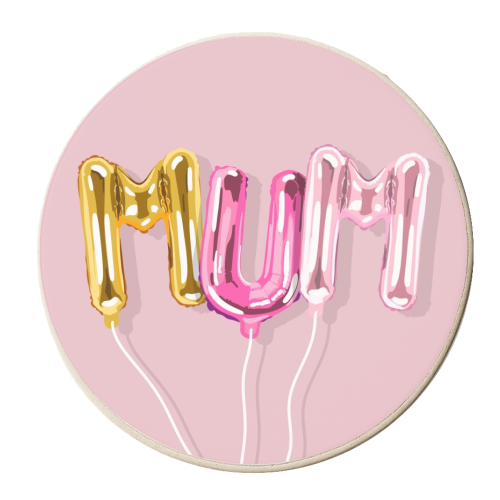 Mum helium balloon illustration - personalised beer coaster by The Girl Next Draw