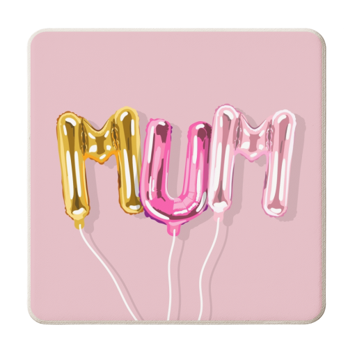 Mum helium balloon illustration - personalised beer coaster by The Girl Next Draw