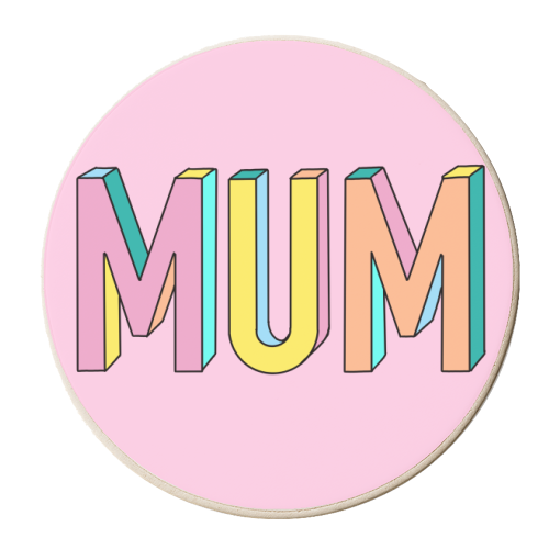 Mum In Colourful 3D Hand Drawn Text - personalised beer coaster by Adam Regester