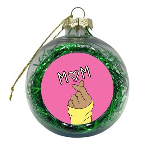 Mum Love Heart Hands Pink - xmas bauble by Lisa Wardle