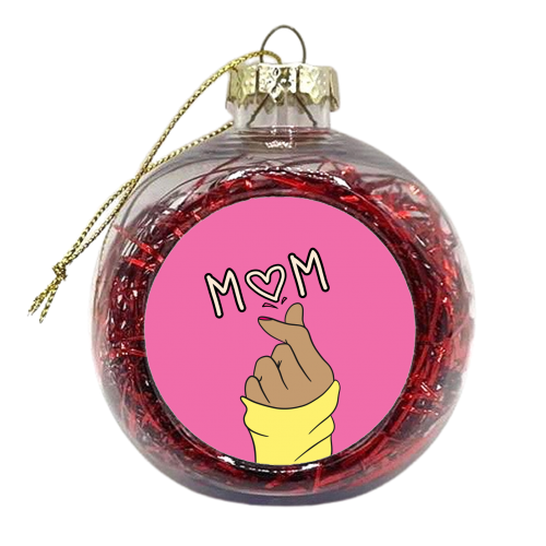 Mum Love Heart Hands Pink - xmas bauble by Lisa Wardle