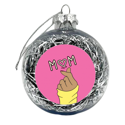 Mum Love Heart Hands Pink - xmas bauble by Lisa Wardle