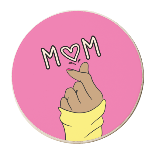 Mum Love Heart Hands Pink - personalised beer coaster by Lisa Wardle