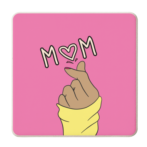 Mum Love Heart Hands Pink - personalised beer coaster by Lisa Wardle