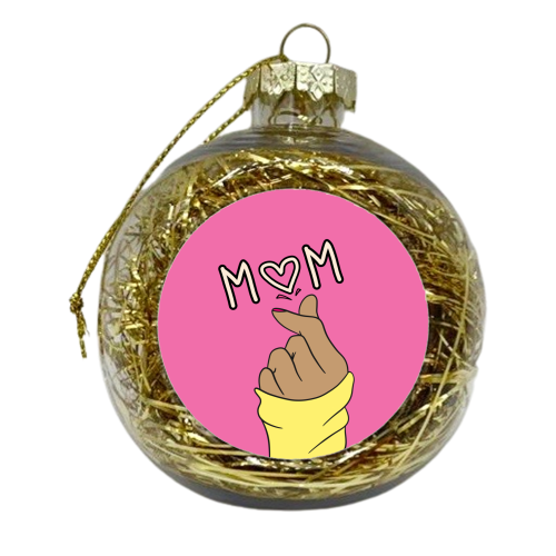 Mum Love Heart Hands Pink - xmas bauble by Lisa Wardle