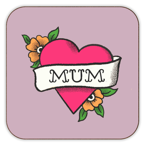 Mum tattoo - personalised beer coaster by The Queer Store