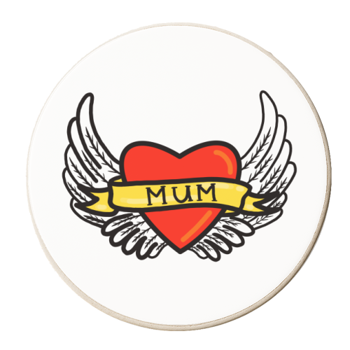 Mum Winged Tattoo Design - personalised beer coaster by Adam Regester