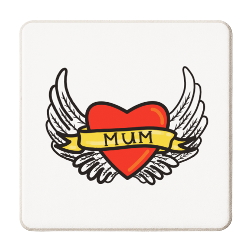 Mum Winged Tattoo Design - personalised beer coaster by Adam Regester