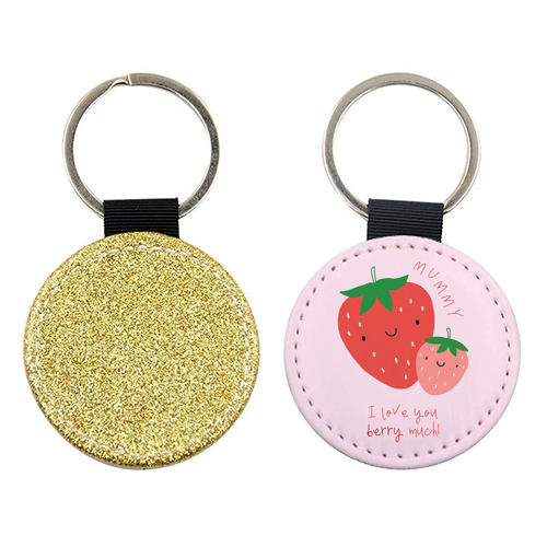 Mummy I Love You Berry Much - Cute Pun Mother's Day / Birthday Art - Pink Strawberries - keyring by By Honey Studios