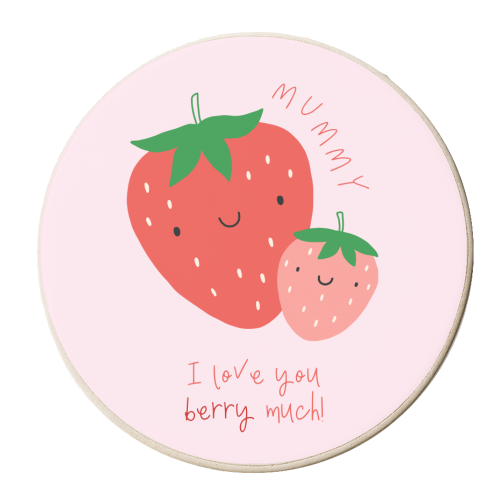 Mummy I Love You Berry Much - Cute Pun Mother's Day / Birthday Art - Pink Strawberries - personalised beer coaster by By Honey Studios