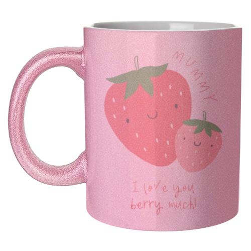 Mummy I Love You Berry Much - Cute Pun Mother's Day / Birthday Art - Pink Strawberries - unique mug by By Honey Studios