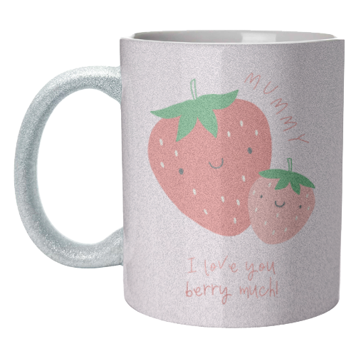 Mummy I Love You Berry Much - Cute Pun Mother's Day / Birthday Art - Pink Strawberries - unique mug by By Honey Studios