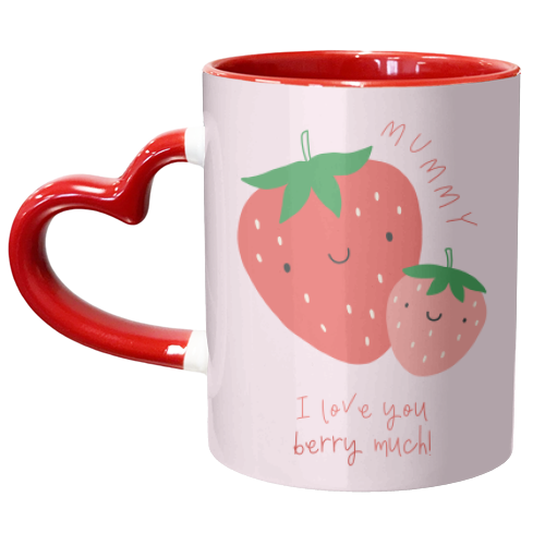Mummy I Love You Berry Much - Cute Pun Mother's Day / Birthday Art - Pink Strawberries - unique mug by By Honey Studios