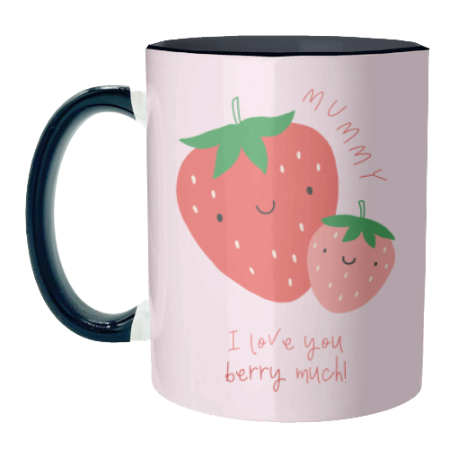 Mummy I Love You Berry Much - Cute Pun Mother's Day / Birthday Art - Pink Strawberries - unique mug by By Honey Studios