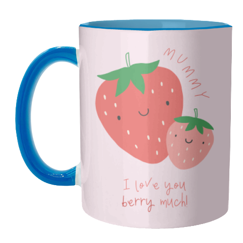 Mummy I Love You Berry Much - Cute Pun Mother's Day / Birthday Art - Pink Strawberries - unique mug by By Honey Studios