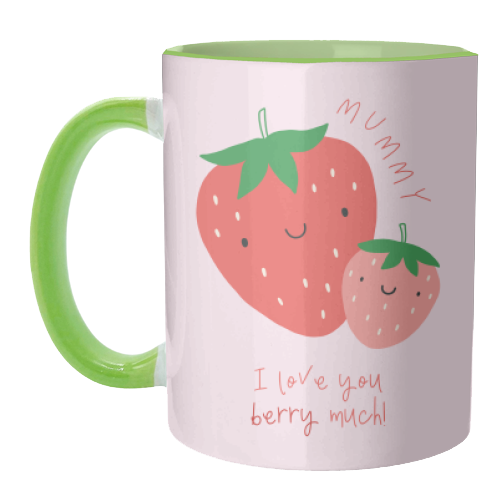 Mummy I Love You Berry Much - Cute Pun Mother's Day / Birthday Art - Pink Strawberries - unique mug by By Honey Studios