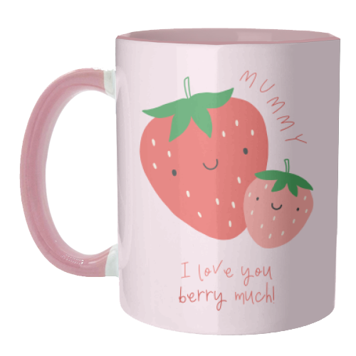 Mummy I Love You Berry Much - Cute Pun Mother's Day / Birthday Art - Pink Strawberries - unique mug by By Honey Studios