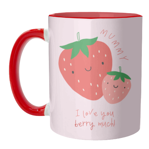 Mummy I Love You Berry Much - Cute Pun Mother's Day / Birthday Art - Pink Strawberries - unique mug by By Honey Studios