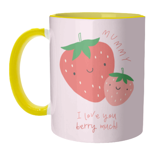 Mummy I Love You Berry Much - Cute Pun Mother's Day / Birthday Art - Pink Strawberries - unique mug by By Honey Studios