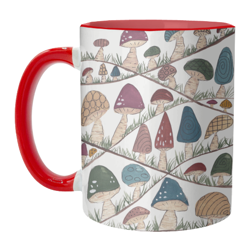 Mushroom Hills - unique mug by Linbylane