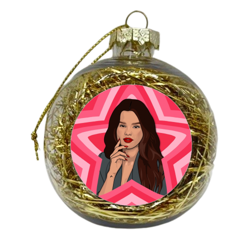 Musical stars Selena Gomez print - xmas bauble by The Girl Next Draw