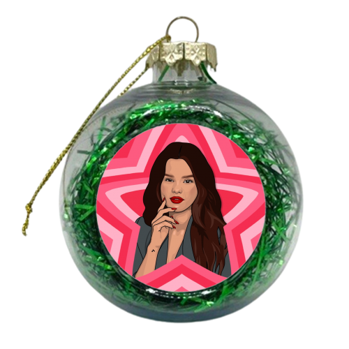 Musical stars Selena Gomez print - xmas bauble by The Girl Next Draw