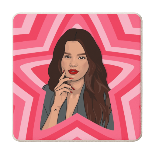 Musical stars Selena Gomez print - personalised beer coaster by The Girl Next Draw