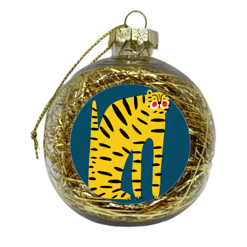 Mustard Tiger Stripes - xmas bauble by Nichola Cowdery