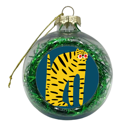 Mustard Tiger Stripes - xmas bauble by Nichola Cowdery