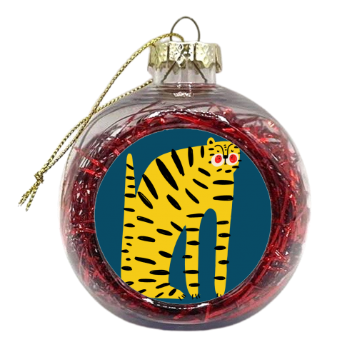 Mustard Tiger Stripes - xmas bauble by Nichola Cowdery