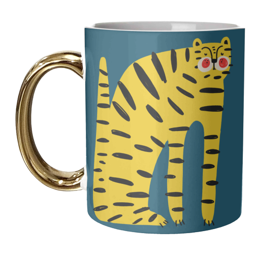 Mustard Tiger Stripes - unique mug by Nichola Cowdery