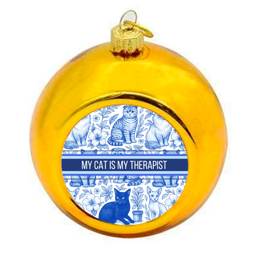 My Cat Is My Therapist toile - colourful christmas bauble by Lilly Rose
