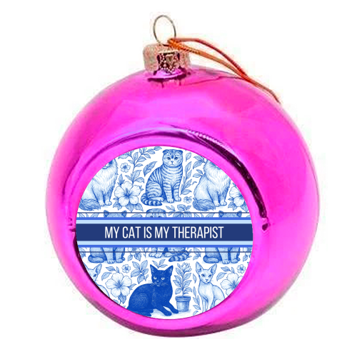 My Cat Is My Therapist toile - colourful christmas bauble by Lilly Rose