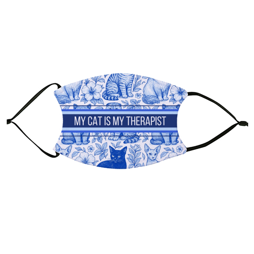 My Cat Is My Therapist toile - face cover mask by Lilly Rose