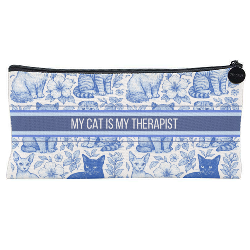 My Cat Is My Therapist toile - flat pencil case by Lilly Rose