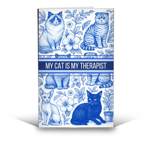 My Cat Is My Therapist toile - funny greeting card by Lilly Rose