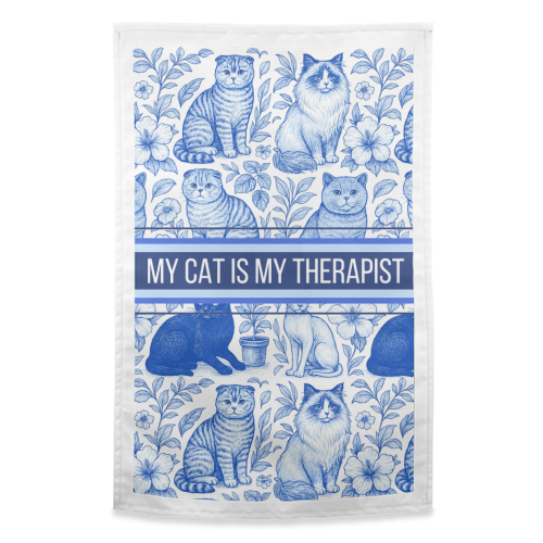 My Cat Is My Therapist toile - funny tea towel by Lilly Rose