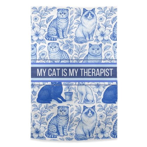 My Cat Is My Therapist toile - funny tea towel by Lilly Rose