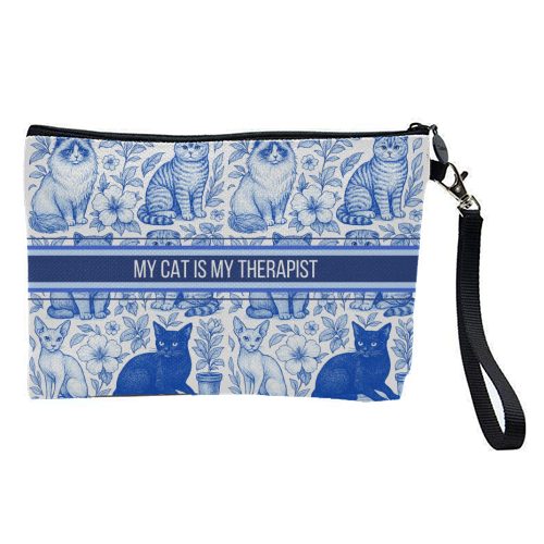 My Cat Is My Therapist toile - pretty makeup bag by Lilly Rose