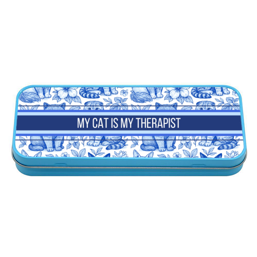 My Cat Is My Therapist toile - tin pencil case by Lilly Rose