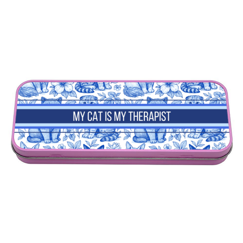 My Cat Is My Therapist toile - tin pencil case by Lilly Rose