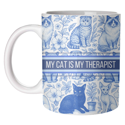 My Cat Is My Therapist toile - unique mug by Lilly Rose