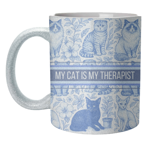 My Cat Is My Therapist toile - unique mug by Lilly Rose