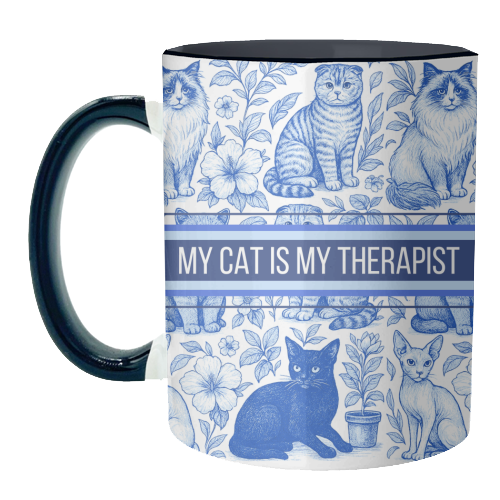 My Cat Is My Therapist toile - unique mug by Lilly Rose