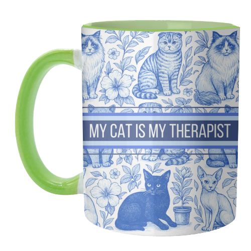 My Cat Is My Therapist toile - unique mug by Lilly Rose