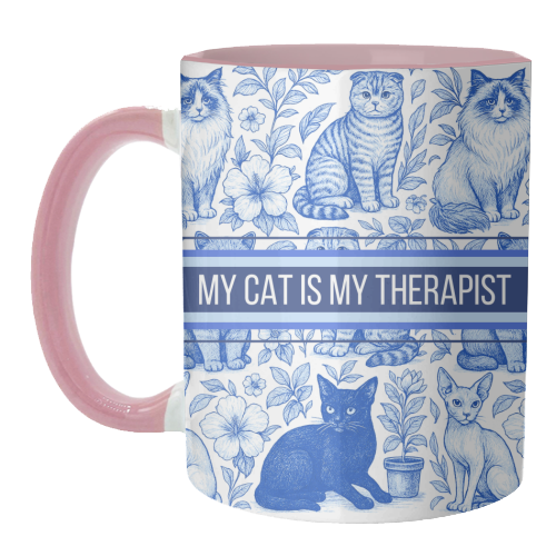 My Cat Is My Therapist toile - unique mug by Lilly Rose