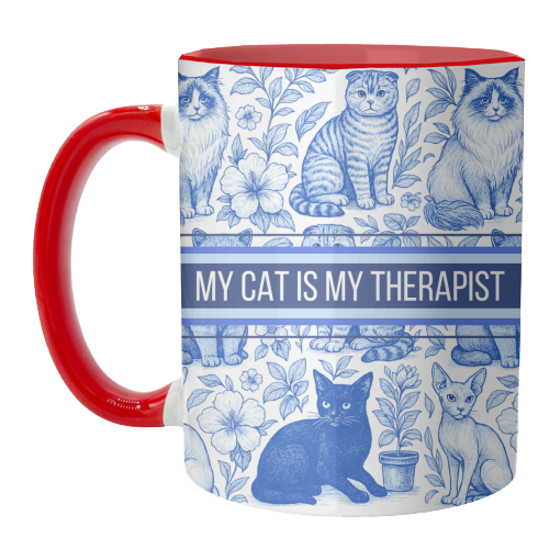 My Cat Is My Therapist toile - unique mug by Lilly Rose