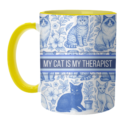 My Cat Is My Therapist toile - unique mug by Lilly Rose