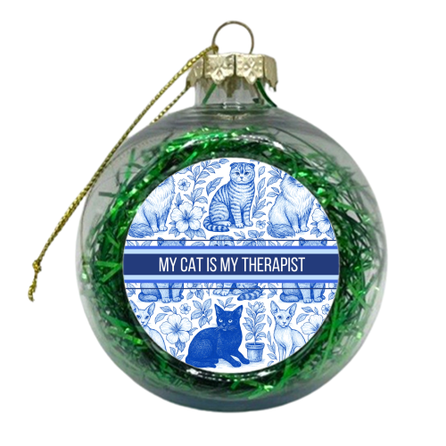 My Cat Is My Therapist toile - xmas bauble by Lilly Rose